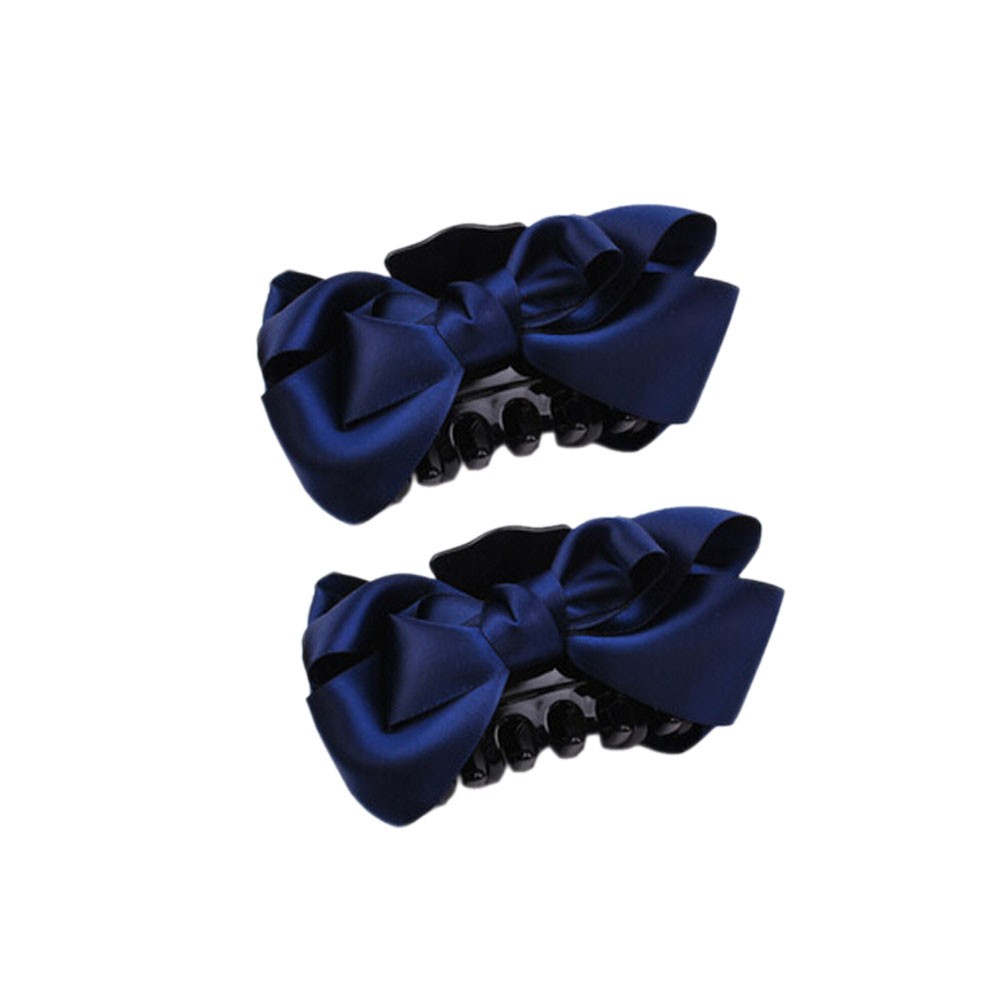 [Set Of 2]Handmade Mesh Bowknot Jaw Clip Hair Styling Claws, 3.7 inches, NAVY