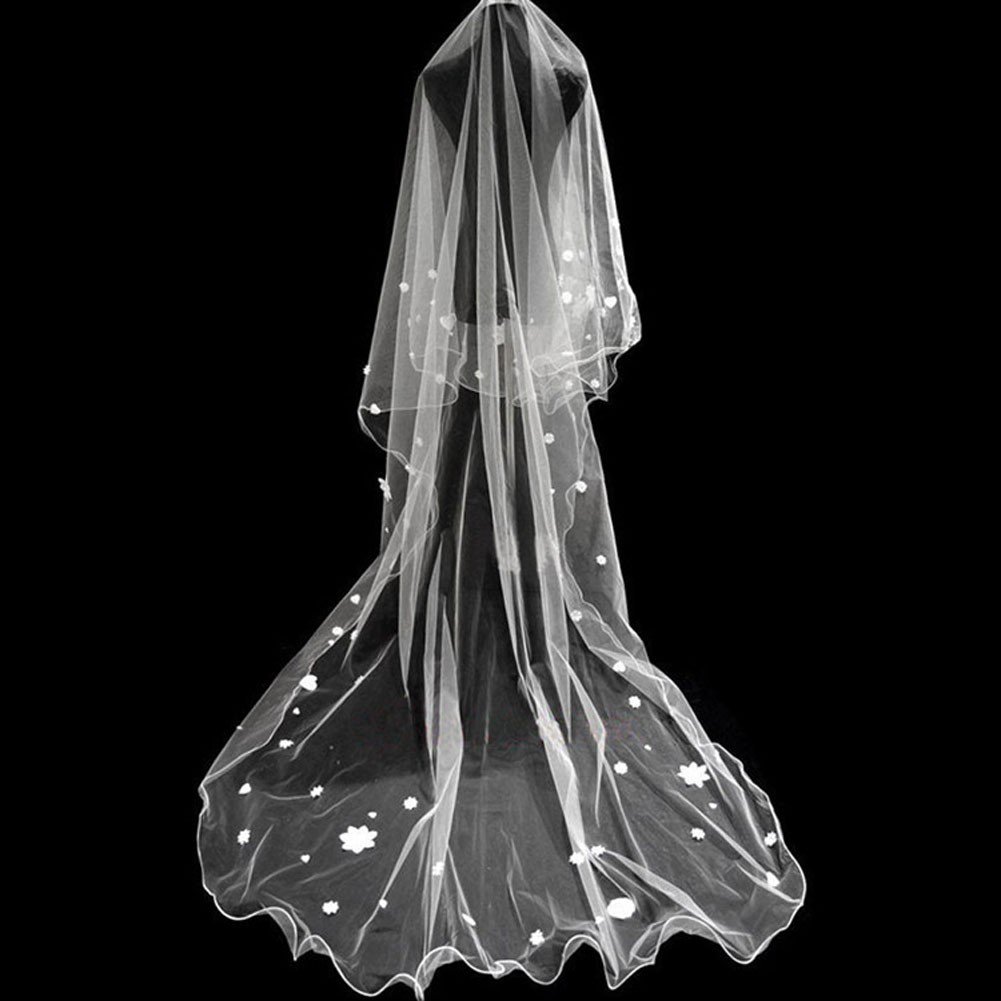Charming Single-layer Floret Bridal Wedding Veil, White/3M Long