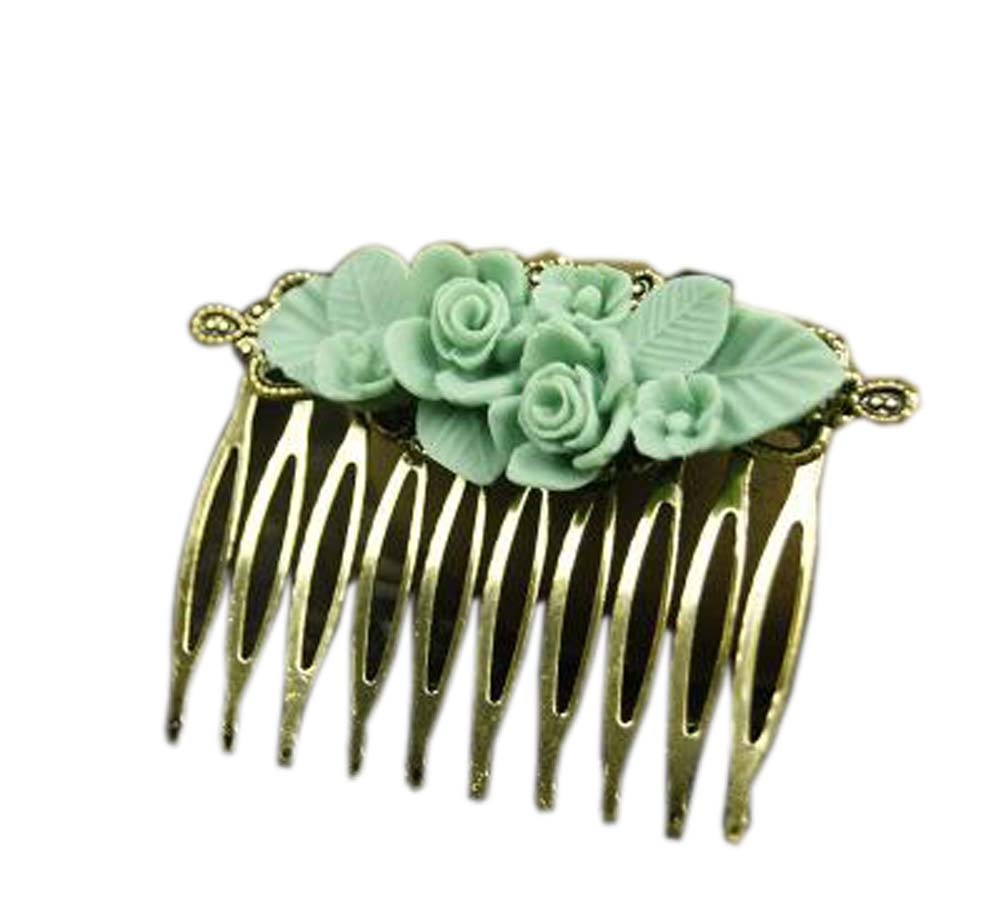 Set of 2 Classical Hair Comb Metal Green Flower Hair Decoration Chic Hair Comb