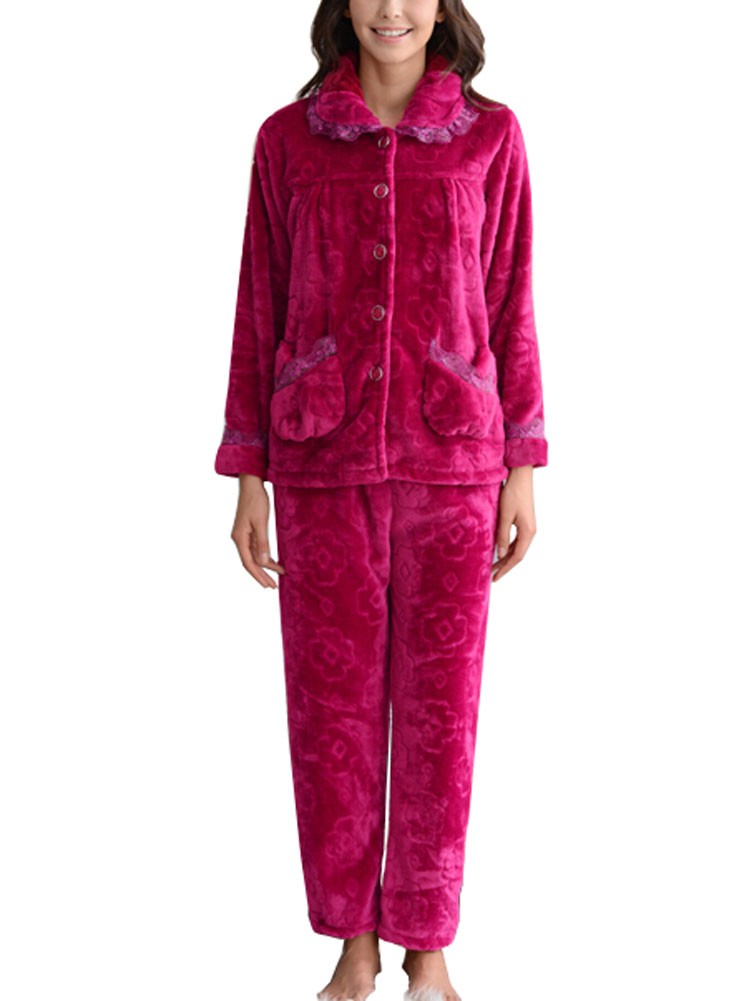 Fashion Soft Warm Coral Fleece Pajama Set ROSE, XL (Asian Size)