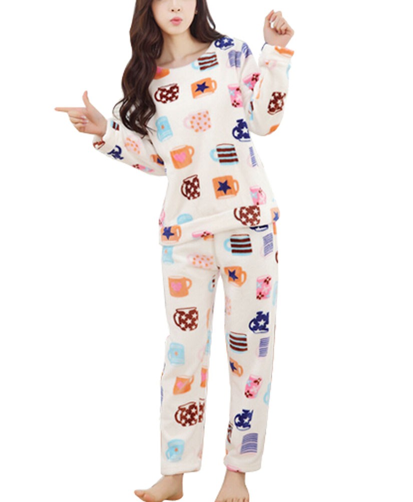 [Love Cups] Fashion Soft Warm Flannel Pajama Set, L (Asian Size)