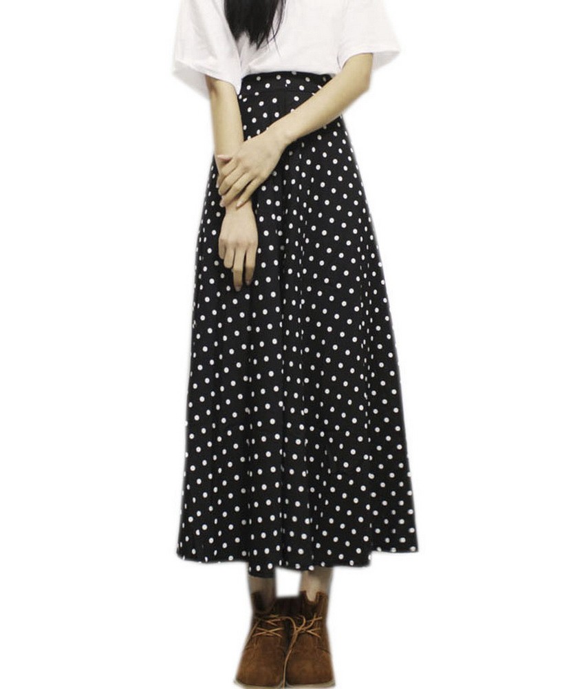 Cute Polka Dot Maxi Skirt for Women High Waisted Long Skirt Medium