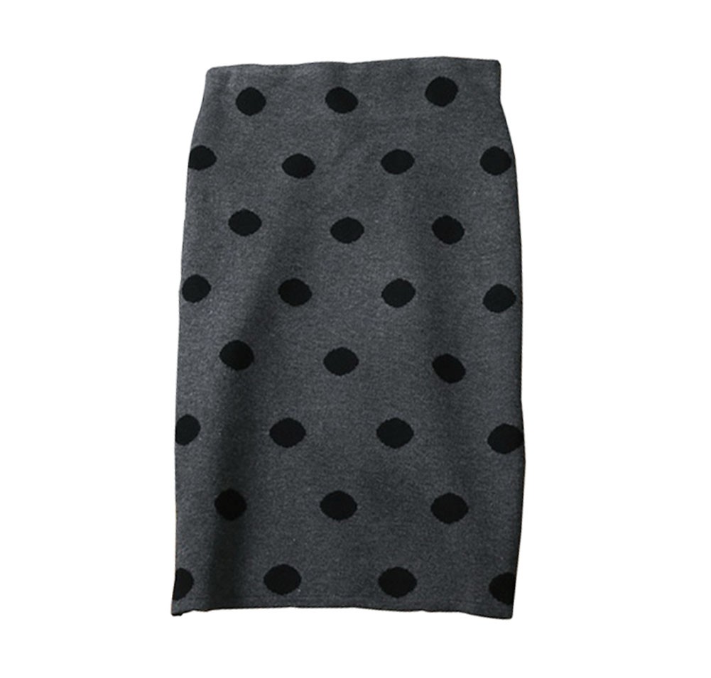 Vintage Polka Dot Grey Skirt Slim Knitted Skirt, M
