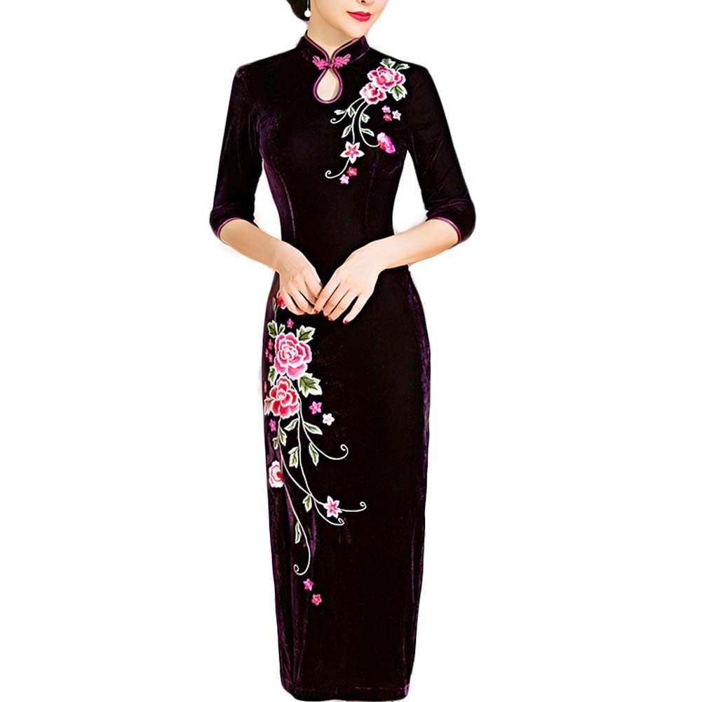 Mandarin Collar Cheongsam Chinese Traditional Dress Qipao Dress Velvet Dress