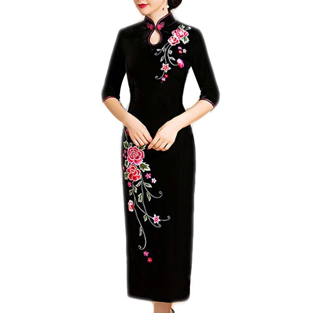 Mandarin Collar Chinese Traditional Dress Qipao Velvet Cocktail Dress Cheongsam