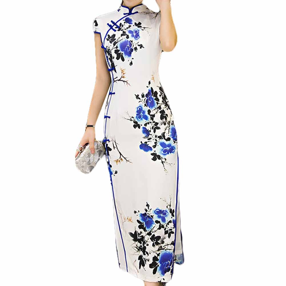 Retro Oriental Dress Blue and White Porcelain Cheongsam Dress Cocktail Dress