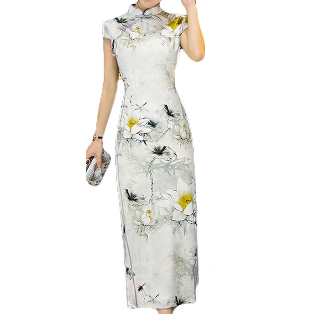 Long Cheongsam Dress Chinese Dress Flora Bodycon Cocktail Dress Qipao Dress
