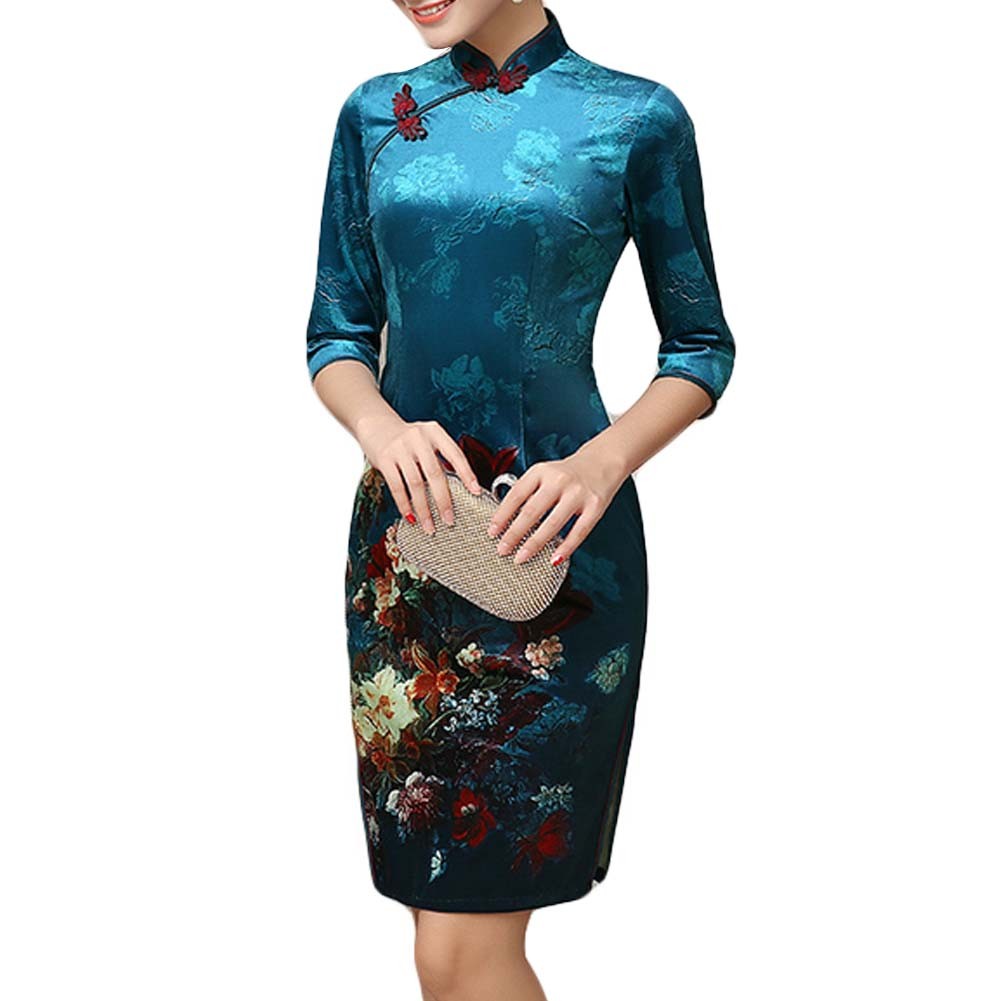 Short Cheongsam Dress Thin Velvet Cocktail Dress Chinese Qipao Modern Cheongsam