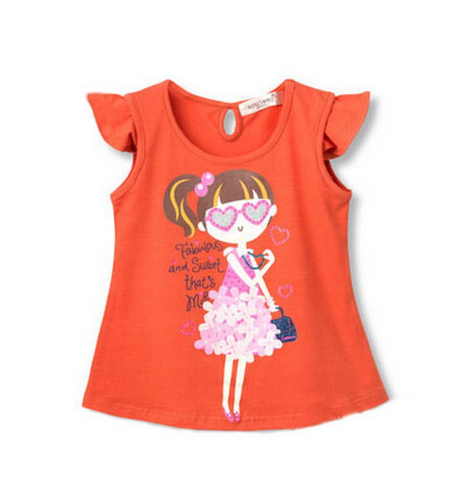 Fashion Girls T-shirt Orange Short Tee, 6-7 Yrs