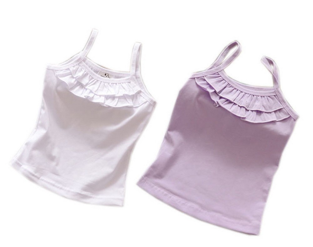 White & Purple Girls Cotton Ruffle Cami, 5-6 Yrs