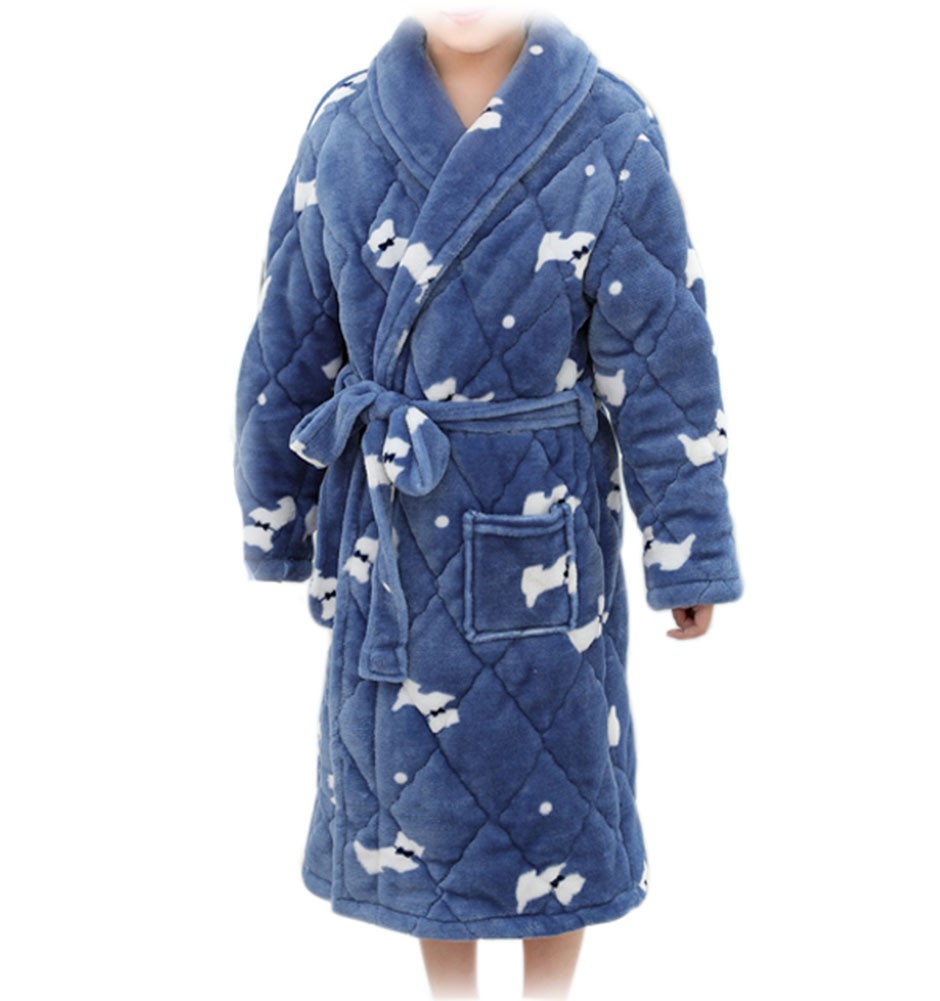 Thicken Soft Plush Lapel Bathrobes for Boys Girls Winter Bath Homewear, Dog