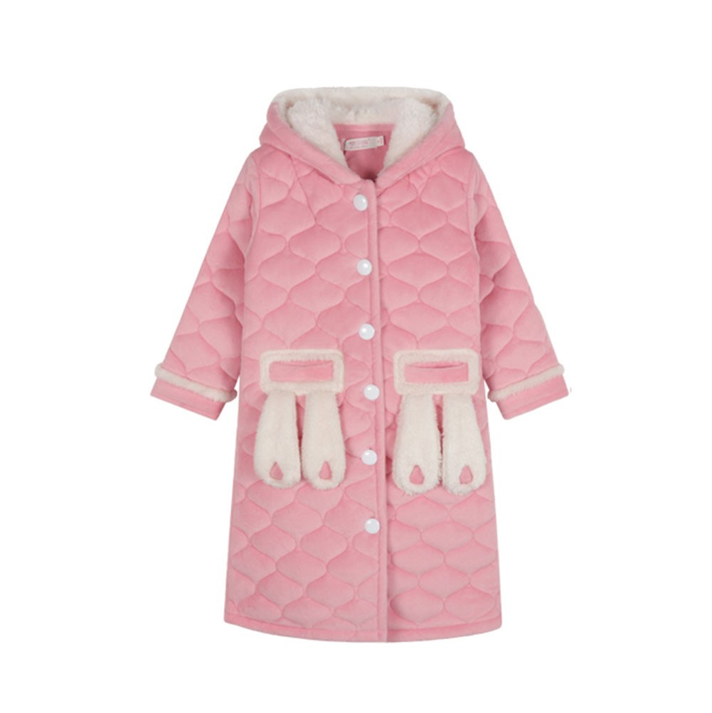 Cute Rabbit Hooded Sleepwear Thick Bathrobe for Girls Winter Bath Homewear