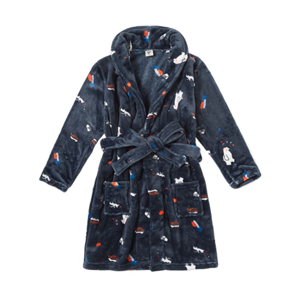 Kids Self Tie Soft Plush Bathrobe Pajamas for Boys Girls Winter Bath Homewear, Polar Bear