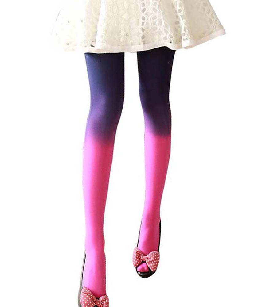 Women's Girl's CONTRAST COLOR Stockings Soft Footed Tights, ROSE PURPLE
