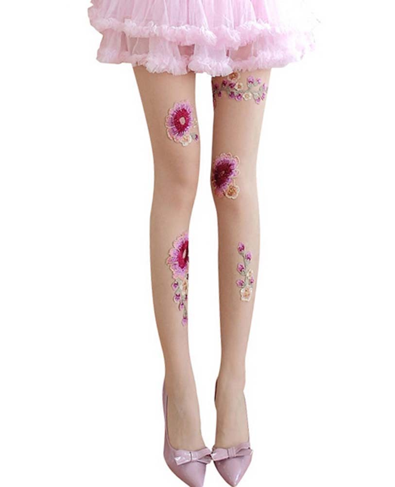 Pretty Skin Color Embroidery Flowers Sexy Stockings Tights