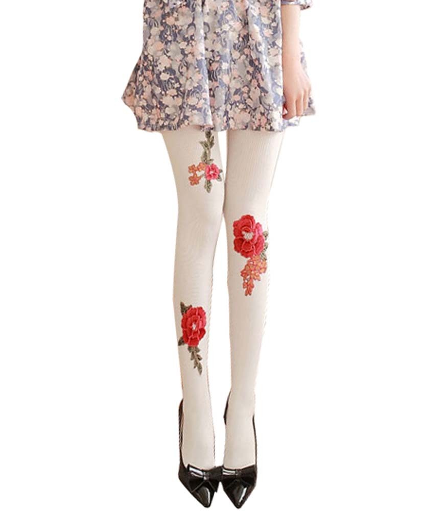 Girls Flowers Pattern Fashion Stockings Tights, WHITE