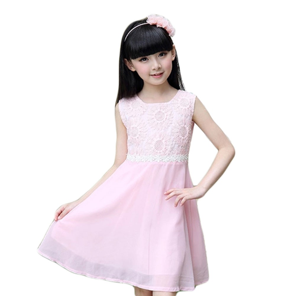 Elegant Girl's Princess Dress Girl's Sleeveless Sweet Dress (Pink)