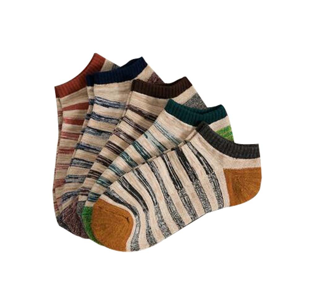 Men's Loop Pile Fabric Boat Socks Low Cut No Show Socks 5 pairs (C)