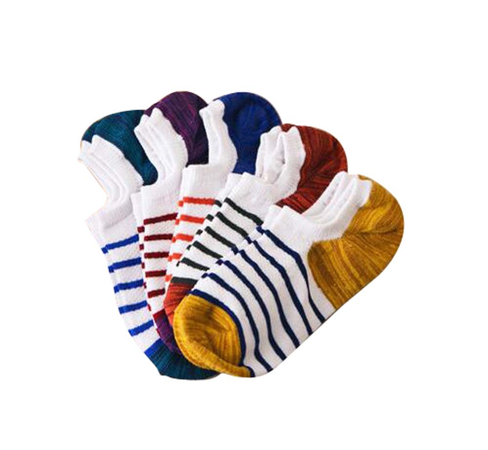 5 pairs Men's Combed Cotton Boat Socks Antiskid Low Cut No Show Socks (F)