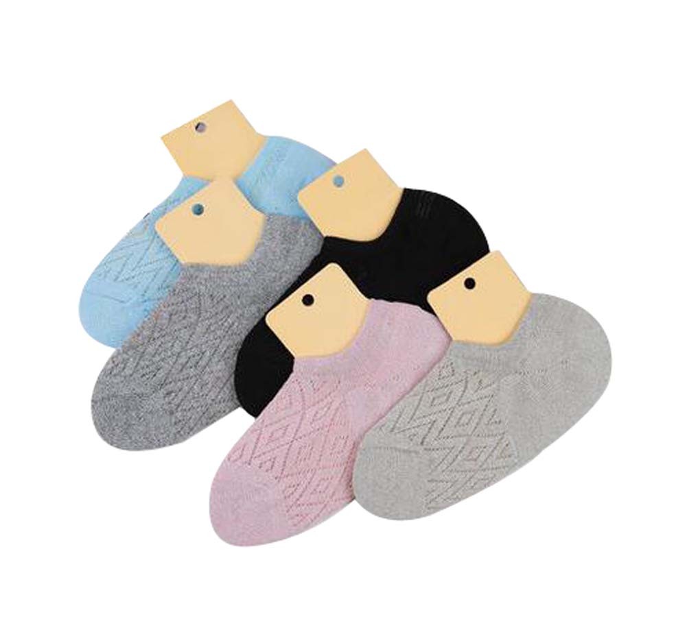 5 pairs Ladies Hollowed-out Cotton Boat Socks No Show Socks Antiskid Socks A