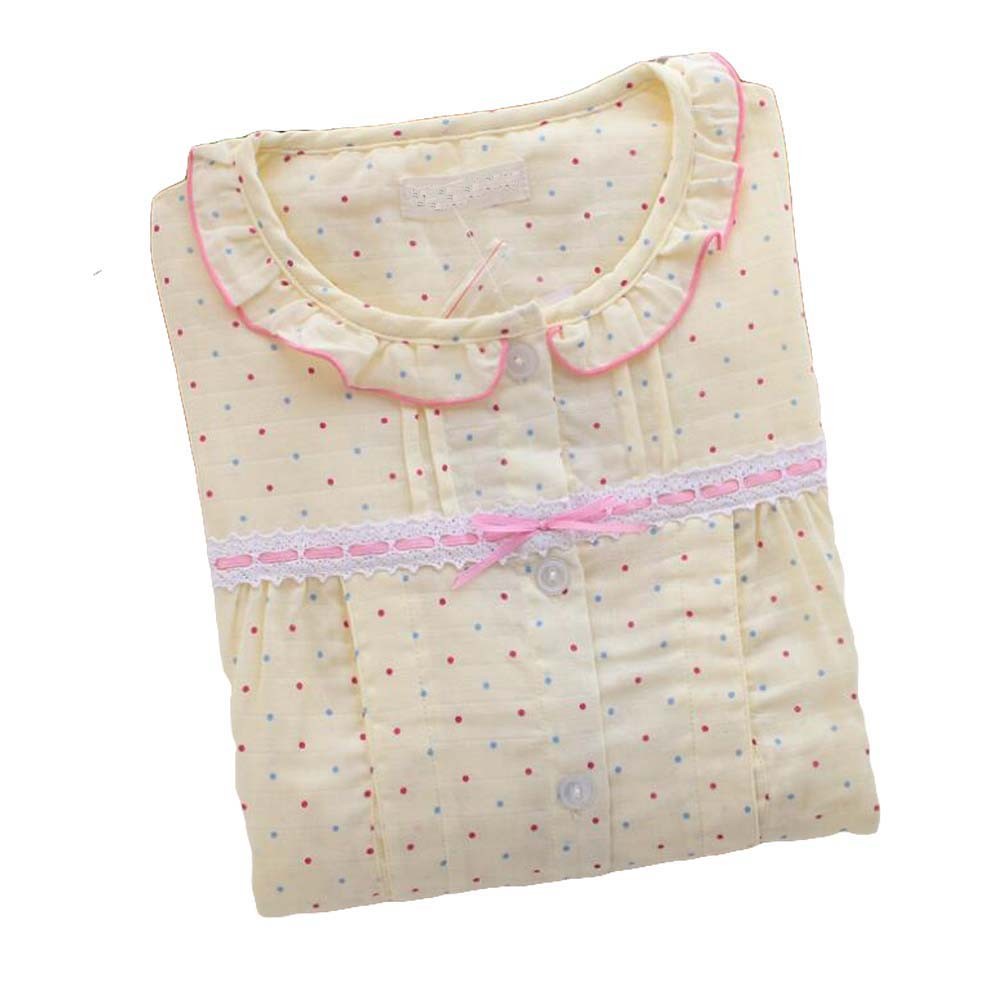 [Yellow Dots] Cotton Maternity Nightwear Nursing Pajama Set Breastfeeding Pajama