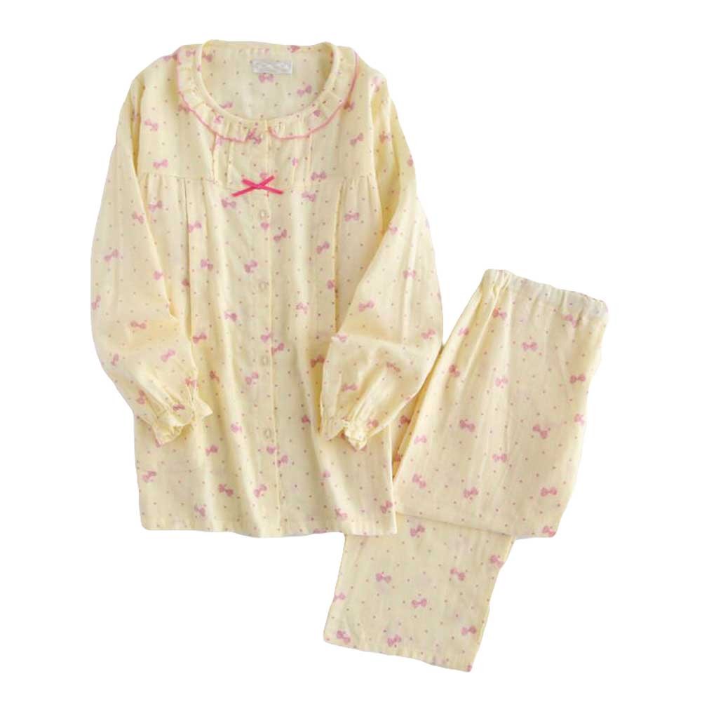 [Yellow Bowknot] Cotton Maternity Pajamas Set Nightwear Breastfeeding Pajamas
