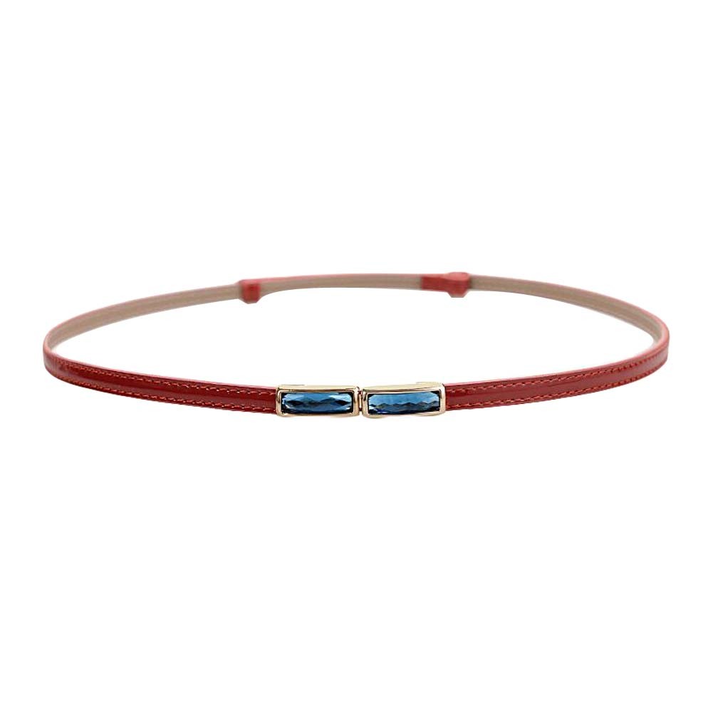 Red Skinny Belt Leather Waist Belts Decorated Slender Waist Belt For Female