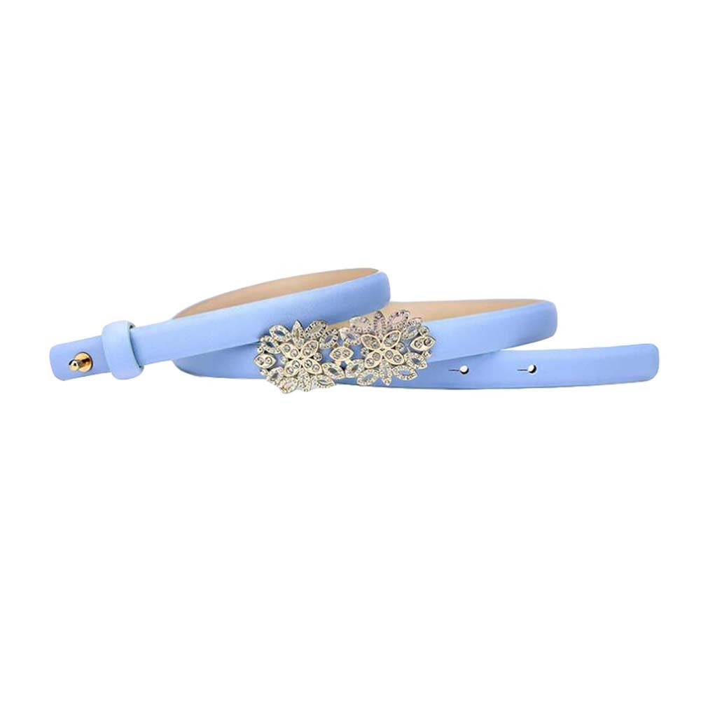 Light Blue Rhinestone Waist Belts Slender Belt Leather Belt Skinny Belts