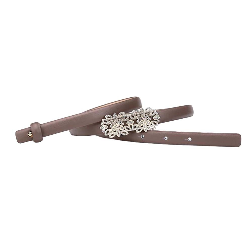 Elegant Fashion Brown Rhinestone Slender Waist Belts Leather Belt Skinny Belts