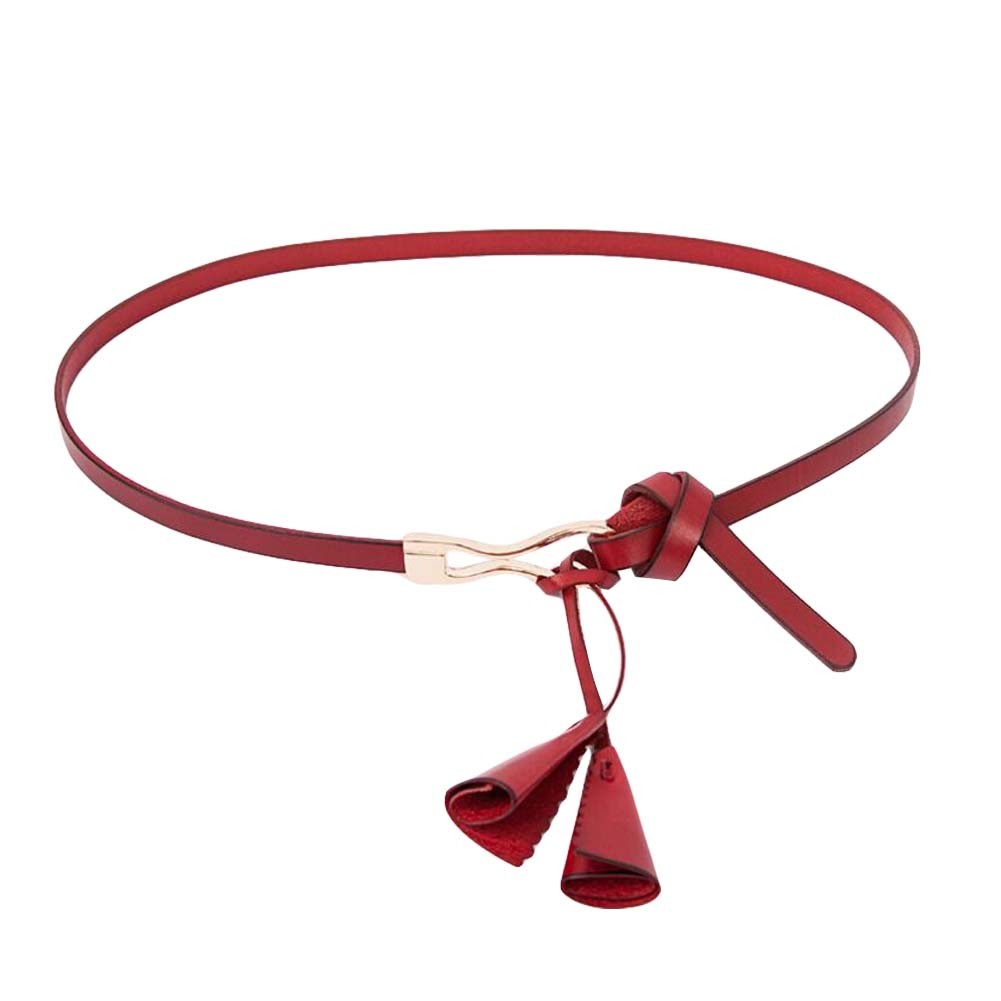 Red Alloy Buckle Slender Belt Tassels Waist Belt Leather Skinny Belts Straps