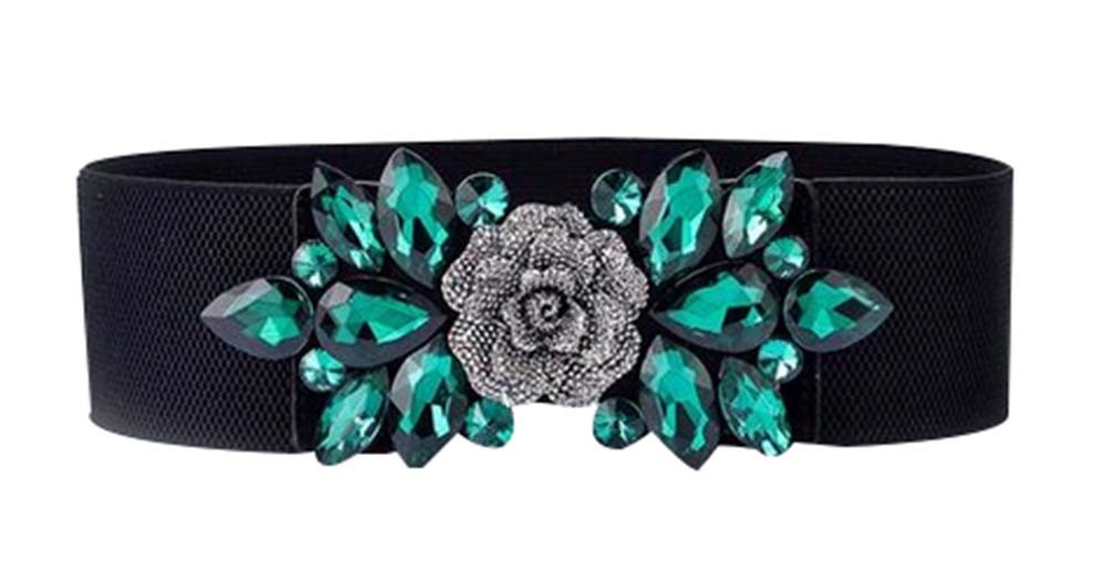 Women Waist Belts Corset Belt Imitation Crystal Elastic Wide Girdle,Green