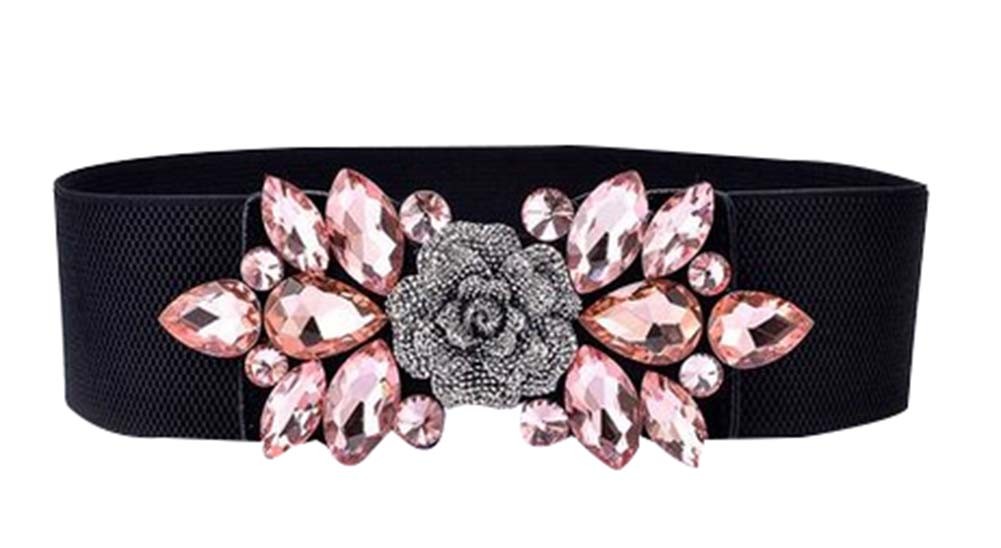 Elastic Wide Girdle Women Waist Belts Corset Belt Imitation Crystal ,Pink