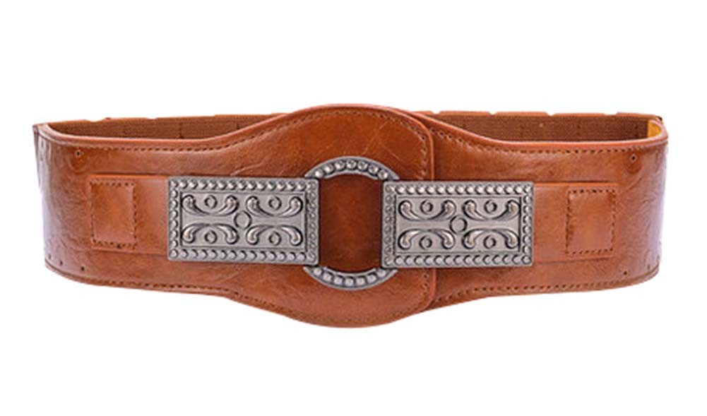 Retro Carved Buckle Waist Elastic Waist Closure Belt Belts Female Belt,Brown