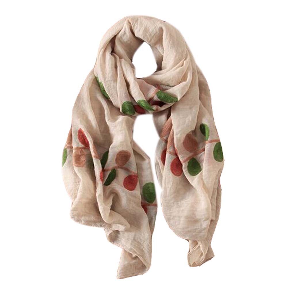 Lightweight Soft Scarf/Fashion Shawl for Lady/Embroidery Scarf,Leaves,Off-white