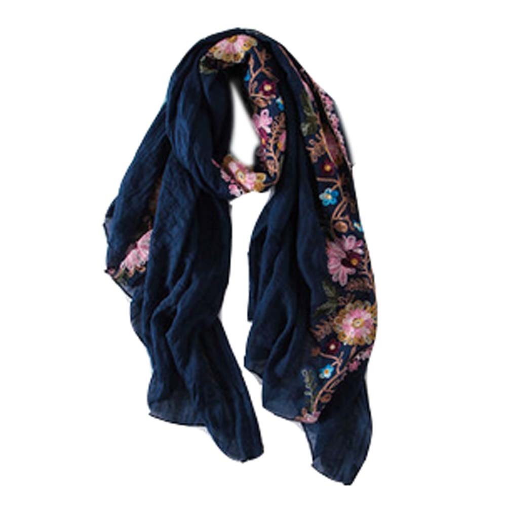 Fashion Shawl for Lady/Lightweight Soft Scarf/Embroidery Scarf,Floral,Royal Blue