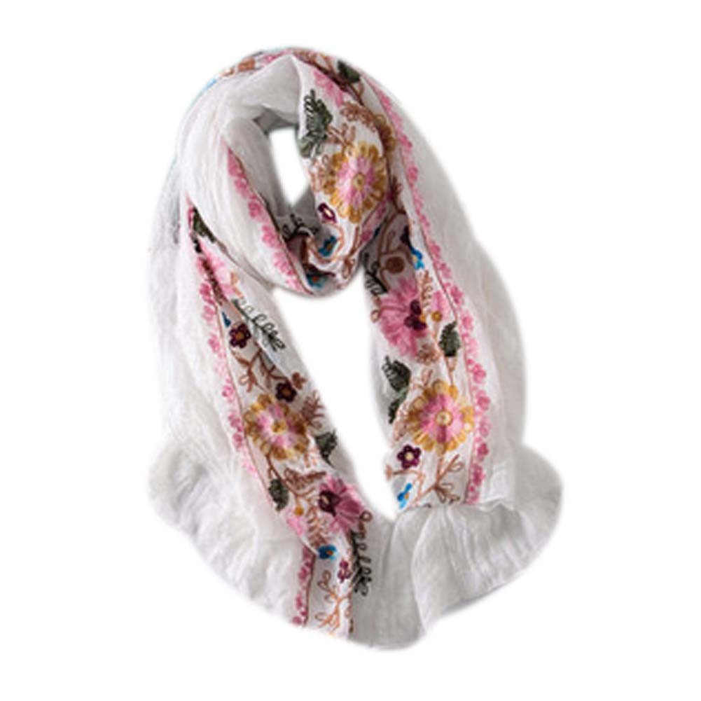 Fashion Shawl for Lady/Lightweight Soft Scarf/Embroidery Scarf,Floral, WHITE