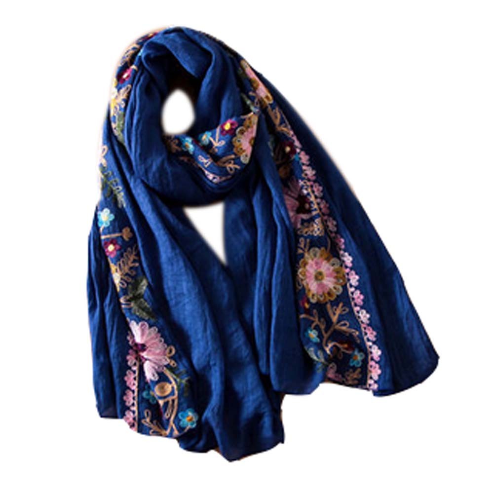 Fashion Shawl for Lady/Lightweight Soft Scarf/Embroidery Scarf,Floral, BLUE