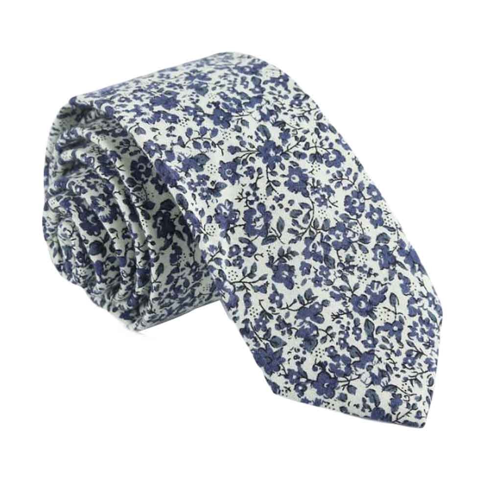 Men Cotton Neckties Skinny Necktie Beige Blue Floral Formal/Casual Neckties 6cm