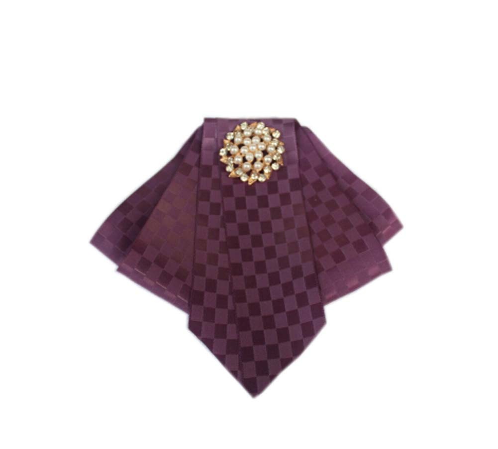 Professional Neckties for Women Compact Wear Ties(Rhombus Purple Grid Pattern)