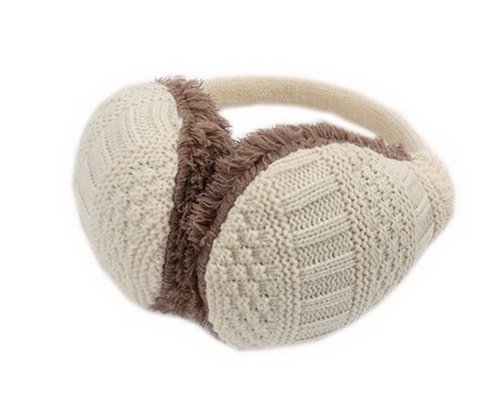 Beige Knitted Earmuff for Womens, Detachable Ears Protector