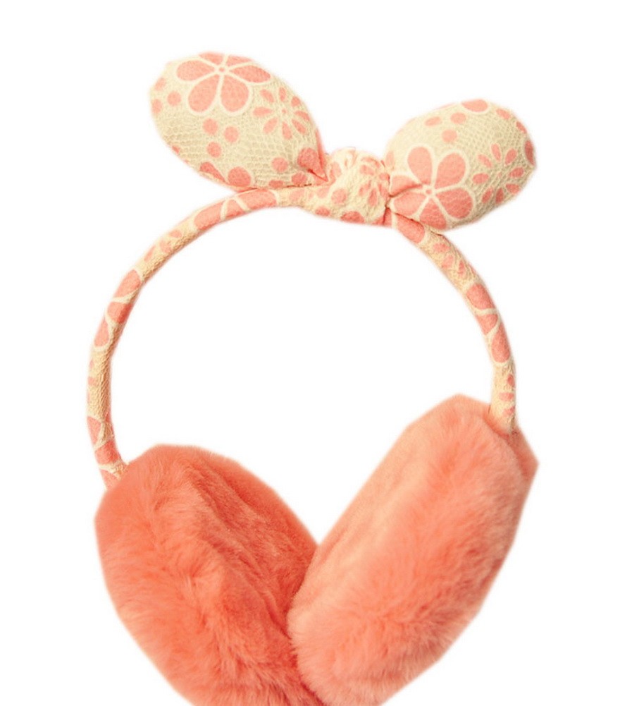 Fashion Floral Lace Earmuff Faux Fur Pink Ear Protect