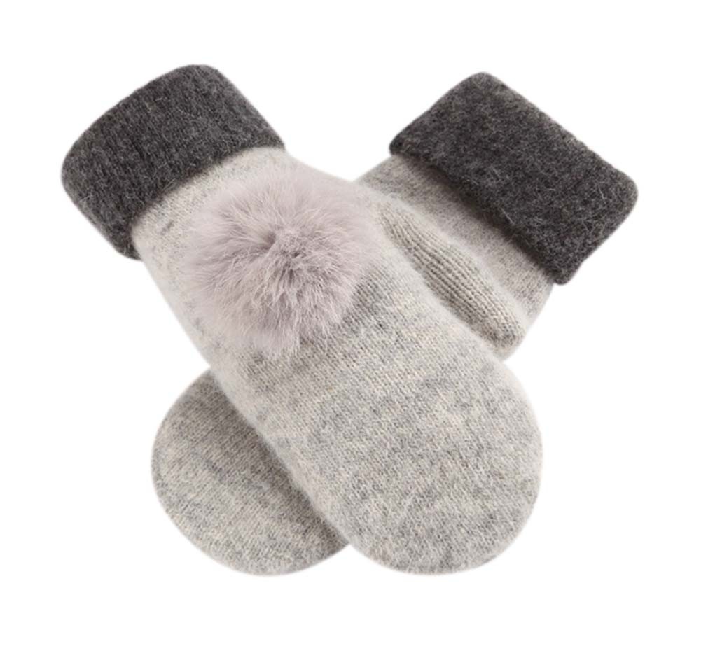 Wool Knit Gloves Lovely Warm Full-Finger Winter Gloves Womens Mitten,Light Grey
