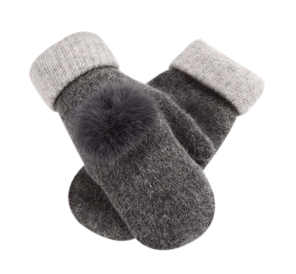 GREY,Wool Knit Gloves Lovely Warm Full-Finger Winter Gloves Womens Mitten