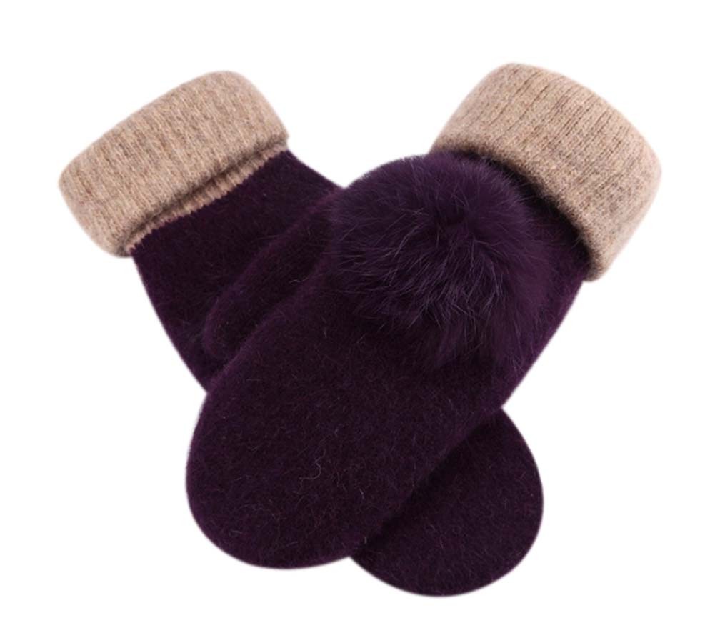 Lovely Warm Fingerless Gloves Woollen Gloves Fashionable Mitten for Women,PURPLE