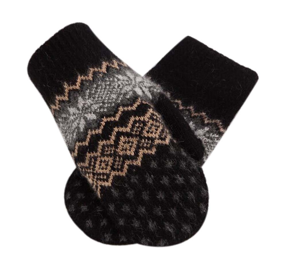 BLACK,Lovely Warm Winter Gloves Students Gloves Woollen Gloves Unisex Mitten