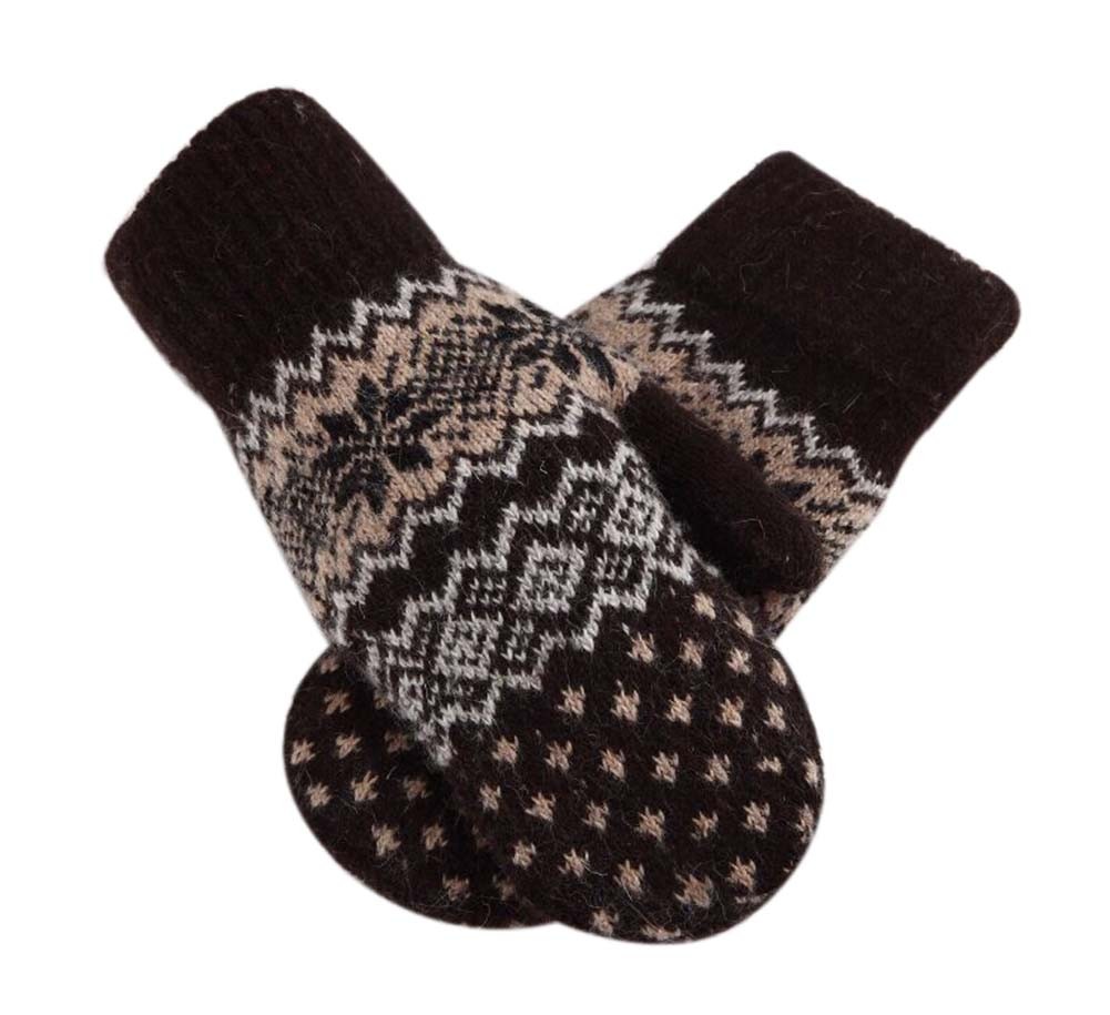BROWN,Woollen Gloves Unisex Mitten Lovely Warm Winter Gloves Student Gloves