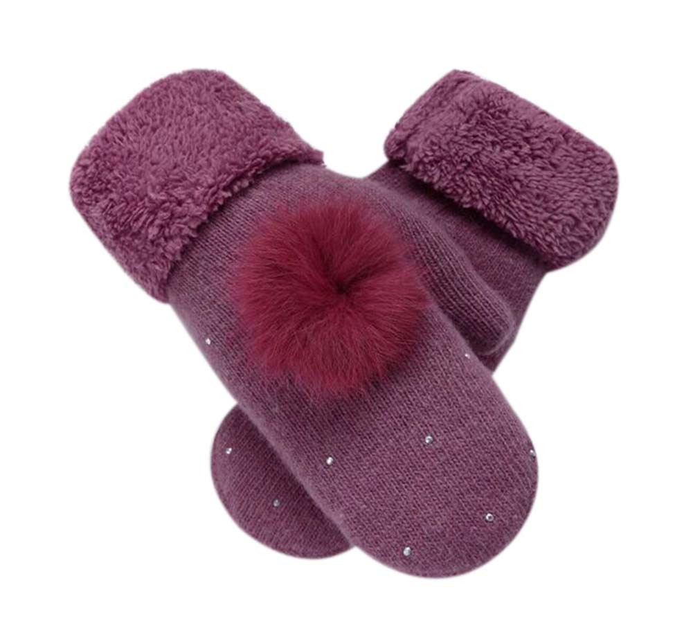 Woollen Gloves Lovely Winter Gloves Women Mitten to Keep Warm,Light Purple