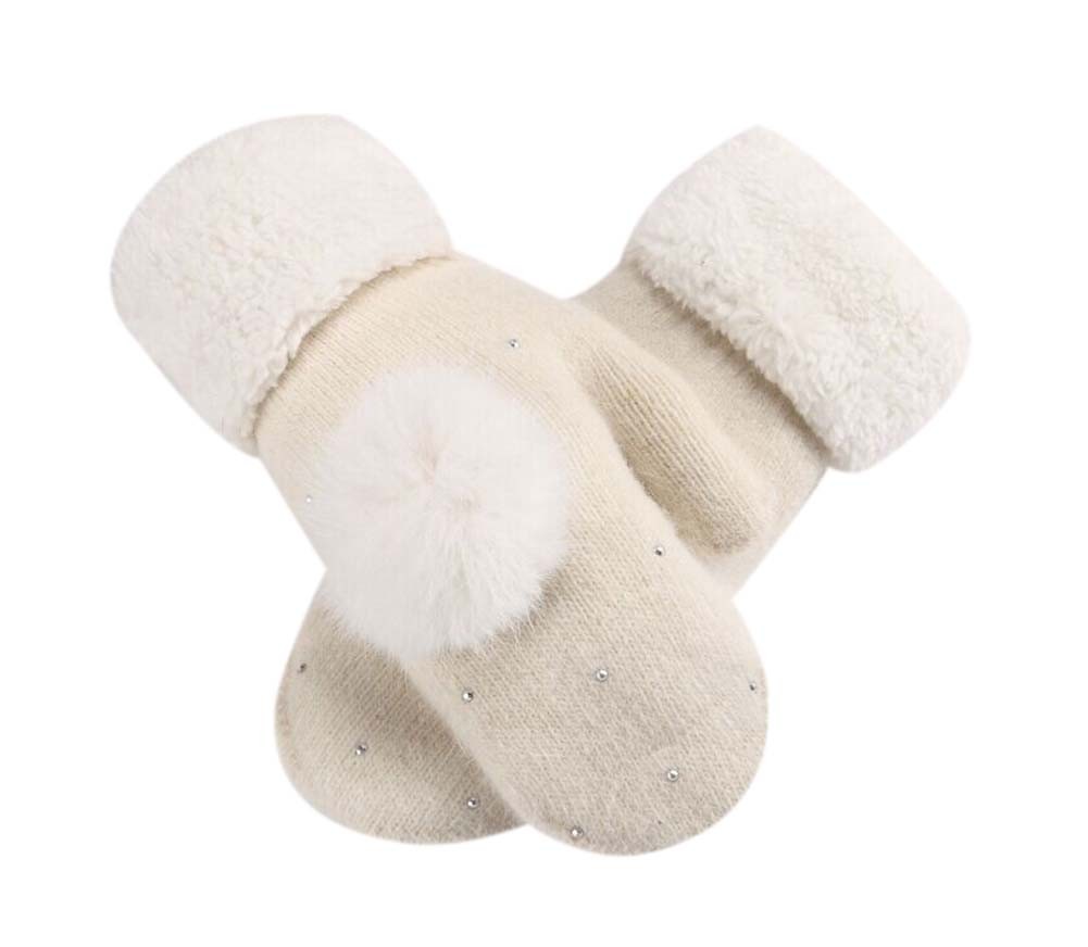 WHITE, Woollen Gloves Lovely Winter Gloves Women Mitten to Keep Warm