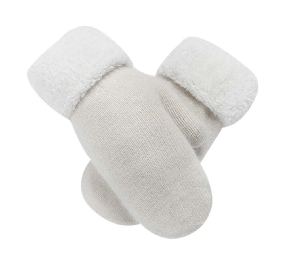 Warm Fingerless Gloves Woollen Mitten Lovely Winter Gloves for Girls,WHITE