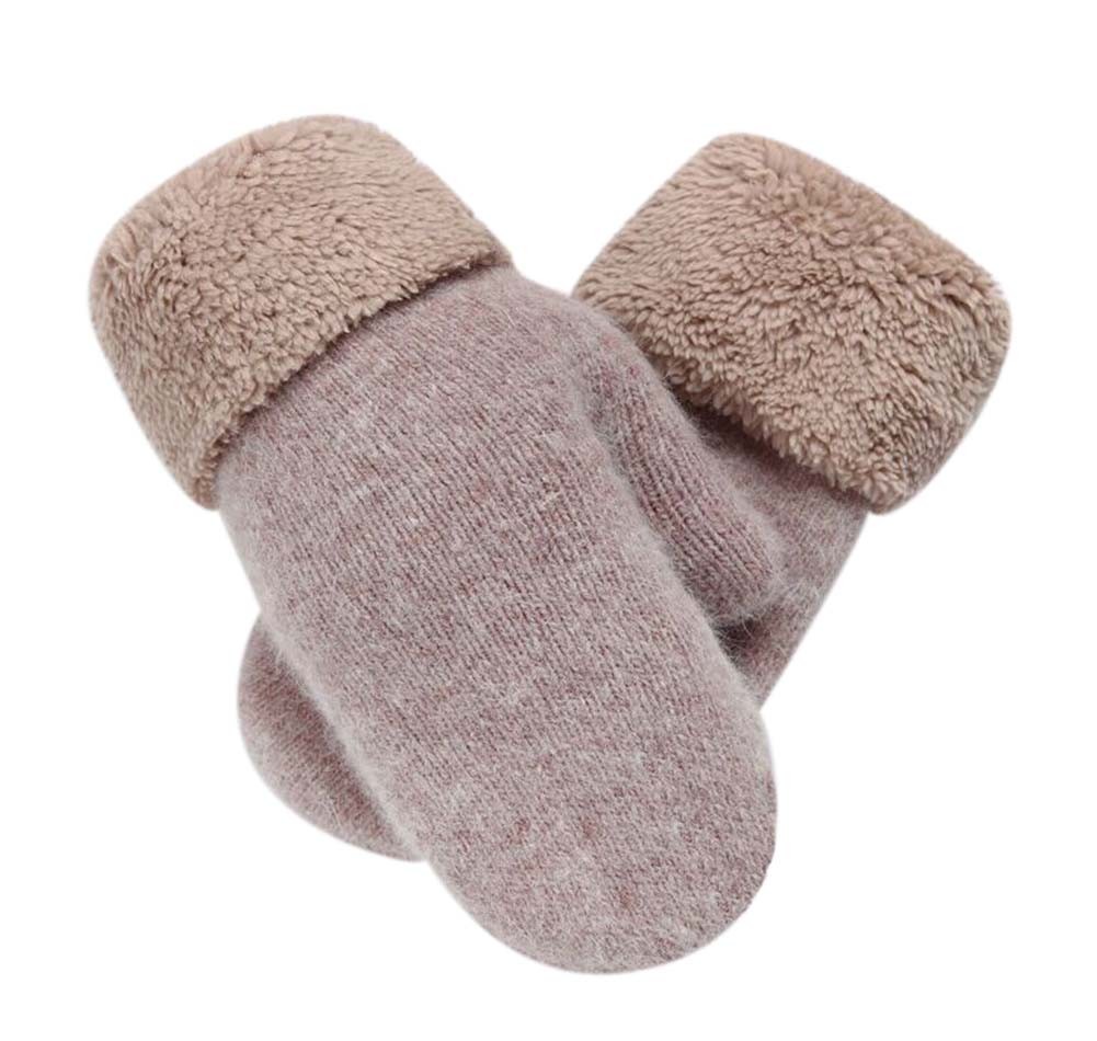 Warm Fingerless Gloves Woollen Mitten Lovely Winter Gloves for Girls,KHAKI